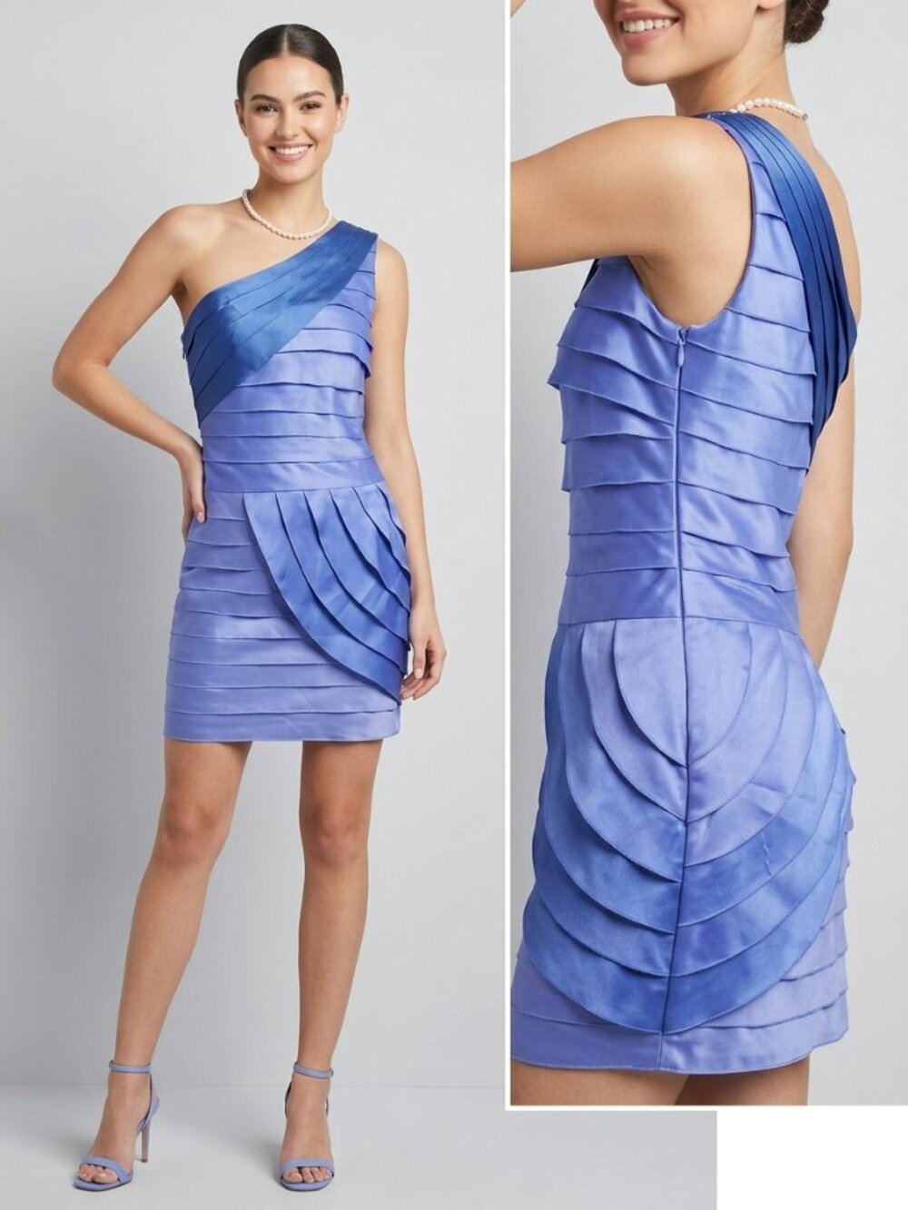 NEW Forever 21 Blue Satin One Shoulder Tiered Mini Dress Cocktail Party Size 4